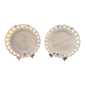 Vintage Fenton White Milk Glass Reverse C Lace Edge 9” Set of 2 - W/Wall Hangers
