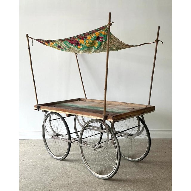 Vintage Wooden Market Cart With Fabric Canopy For Sale - Image 11 of 12