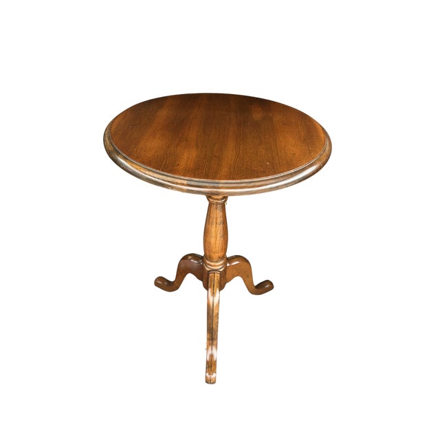 Vintage Mersman Queen Anne Tripod Side Table – Mahogany Pedestal Wine Table, Georgian Style Accent, Cabriole Legs Elevate...