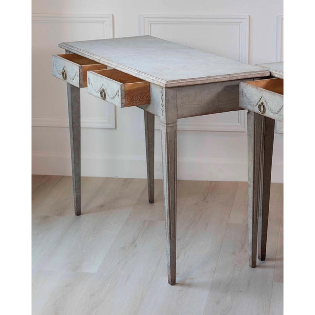 Pair of 19th Century Swedish Gustavian Painted Console Tables For Sale - Image 4 of 14