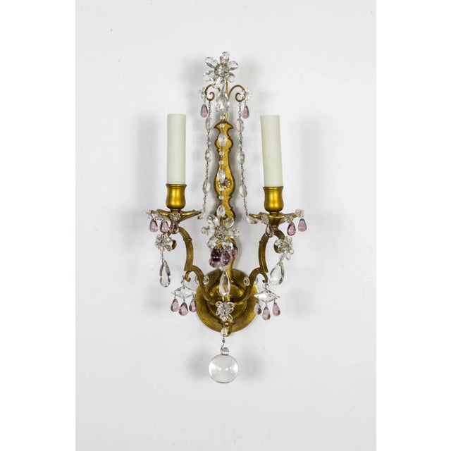 Gilt Maison Bagues Style Amethyst Crystal Sconces, Pair For Sale - Image 11 of 12