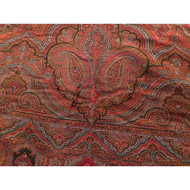 Antique Victorian Paisley Piano Shawl 54x132 Kashmir Style Wool Throw Long Textile Tapestry Red Black Boho Decor For Sale - Image 10 of 12