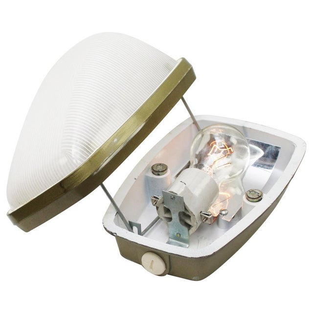 Vintage Industrial French Green Frosted Cut Glass Scone For Sale - Image 5 of 7