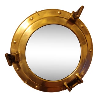 1950s Brass Porthole Mirror For Sale