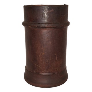 Art Deco Wastepaper Basket in Brown Cowhide Leather, 1930s For Sale