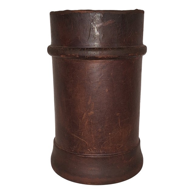 Art Deco Wastepaper Basket in Brown Cowhide Leather, 1930s For Sale