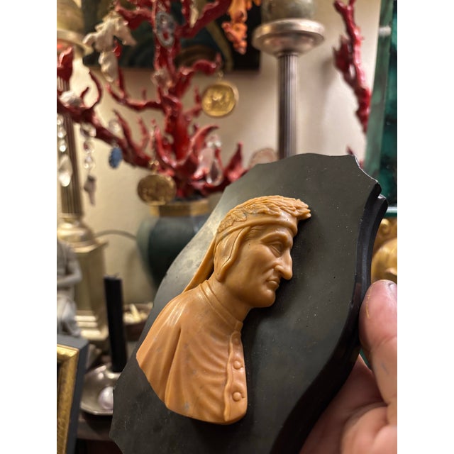 Grand Tour Early 19th Century Italian Grand Tour Relief Siena Marble Carved Profile Plaque of Dante Alighieri Paperweight For Sale - Image 3 of 13