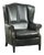 English Style Black Cowhide Wing Armchair For Sale
