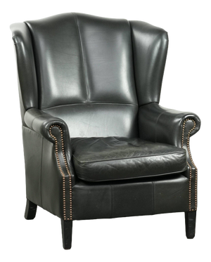 English Style Black Cowhide Wing Armchair
