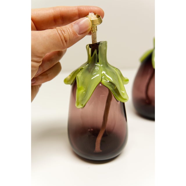 Art Glass Eggplant Oil Lamps a Pair Signed For Sale In Louisville - Image 6 of 7
