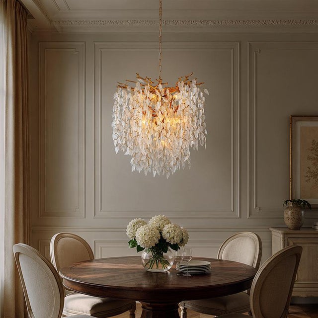Aloadecor 11-Light 22'' Modern Branch Chandelier With Glass Leaves in Painted Brass for Dining Room and Entryway For Sale - Image 9 of 12