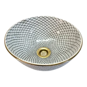 Contemporary White Pottery Sink Bowl 14k Gold Rim