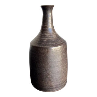 Scandinavian Modern Pottery Vase, Dark Brown, 1960s, 6.75" Tall For Sale