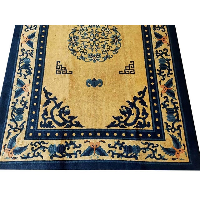 1920s Beige Medallion Antique Chinese Peking Rug 6' X 8'7" Handknotted Wool Carpet For Sale - Image 4 of 6