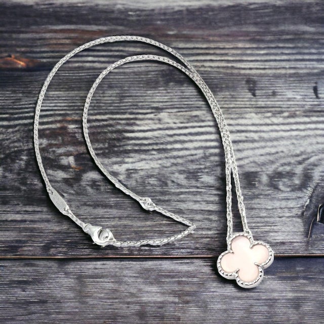 Modern Van Cleef & Arpels Vintage Pink Opal White Gold Pendant Necklace For Sale - Image 3 of 9