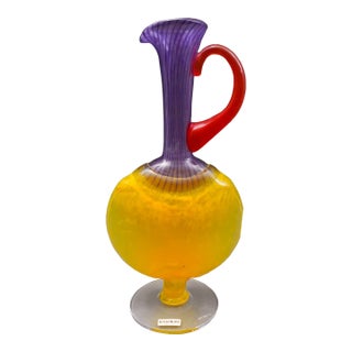 Vintage Kosta Boda Sweden Kjell Engman Bon Bon Multicolor Glass Jug Pitcher Ewer Vase For Sale