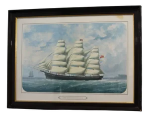 Large Clipper Ship, 1950s, Engraving, Framed