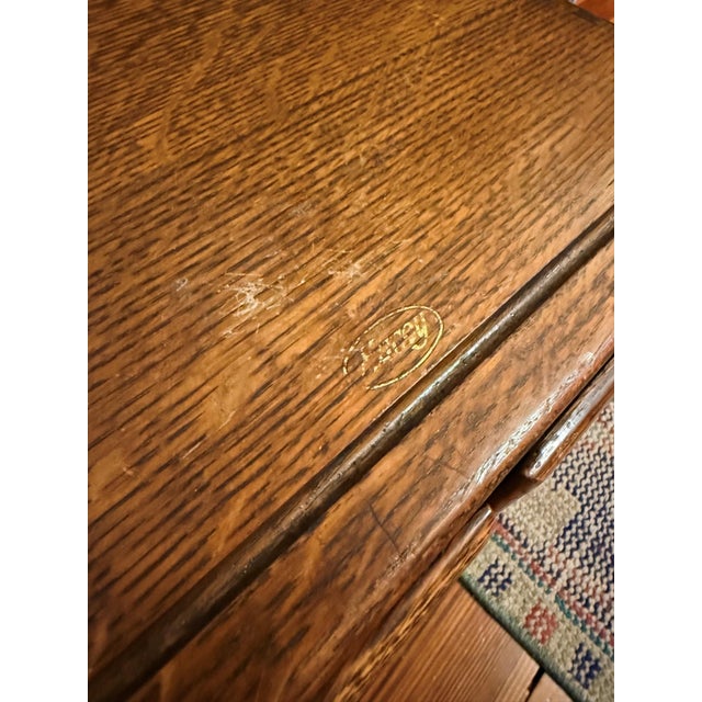 Vintage Macey Library Card Catalog – Four Drawer Wood Cabinet With Brass Hardware For Sale - Image 11 of 13