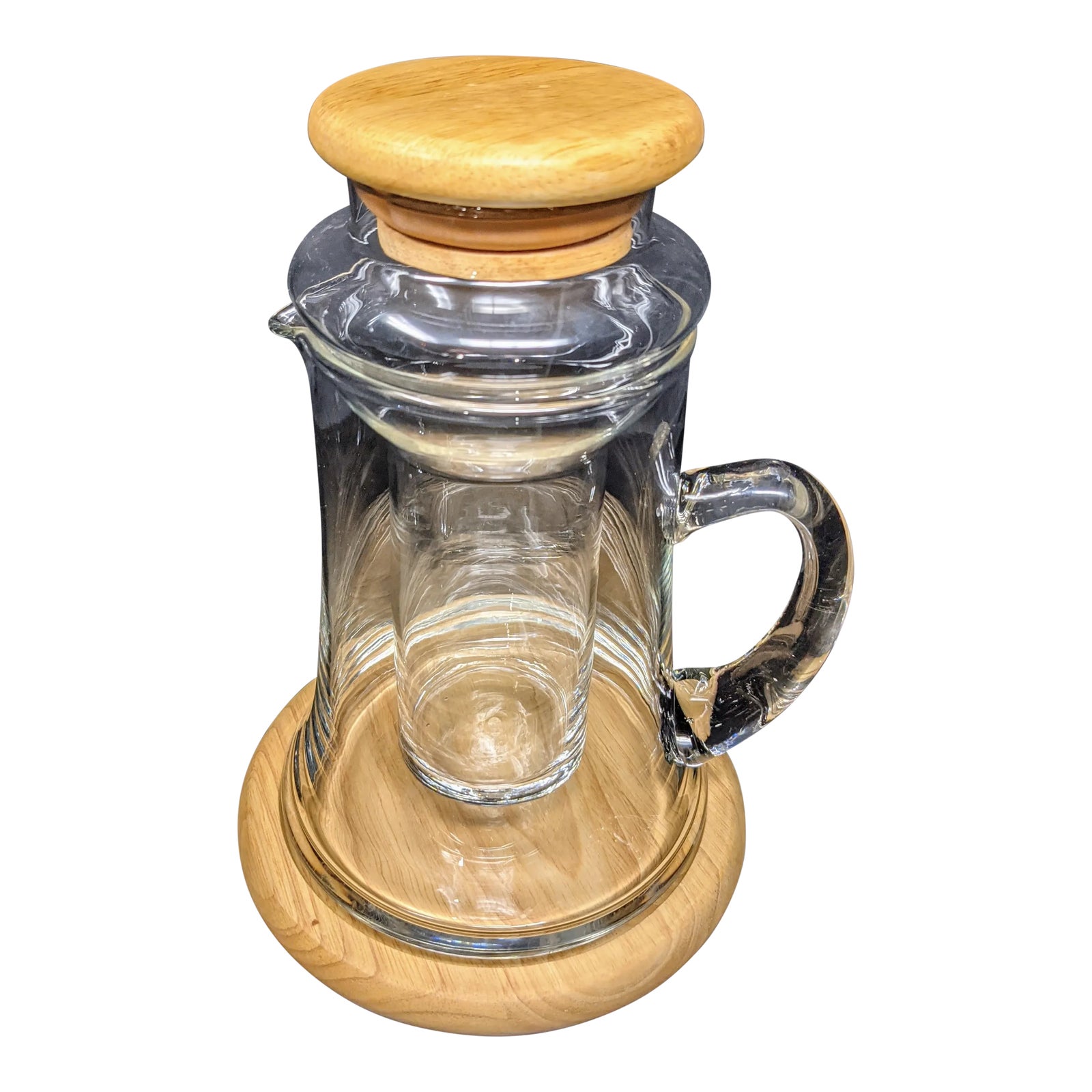 1980s Vintage Iced Tea or Iced Beverage Carafe With Wood Base and Ice ...