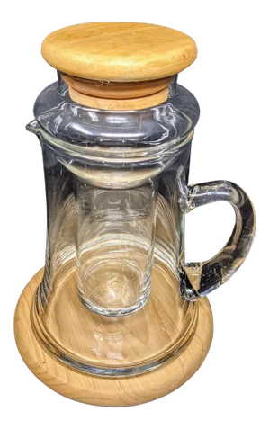 1980s Vintage Iced Tea or Iced Beverage Carafe With Wood Base and Ice Insert