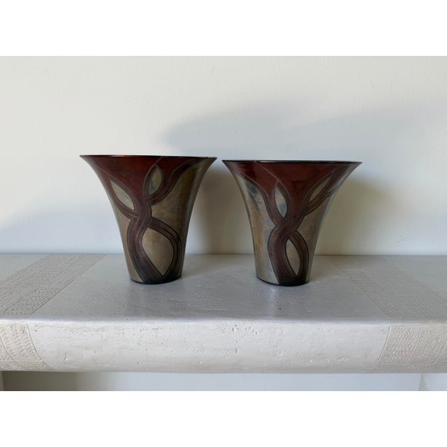 Vintage Signed t.p. Raku Pottery Vases – A Pair For Sale - Image 11 of 11