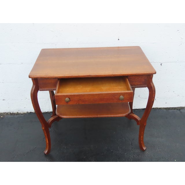 Early 1900s Tiger Oak Writing Office Desk Console Table 6675 For Sale In Miami - Image 6 of 15