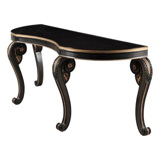 Late 20th Century Dessin Fournir Neoclassical Black & Gilt Carved Console Table For Sale