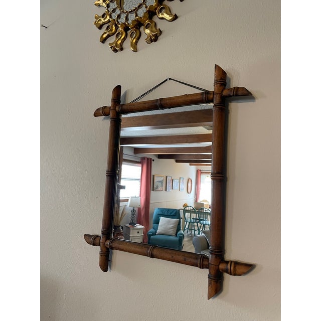 1920s French Faux Bamboo Wooden Wall Mirror For Sale - Image 11 of 11