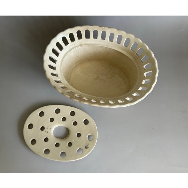 Antique Danish Ceramic Aluminia Faience Jardiniere With Flower Frog Insert For Sale In Los Angeles - Image 6 of 12