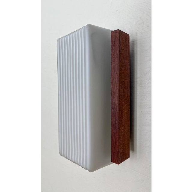 Mid-Century Modern Opaline White Glass and Teak Wall Light attributed to Bega Lights, Germany, 1960s For Sale - Image 3 of 7