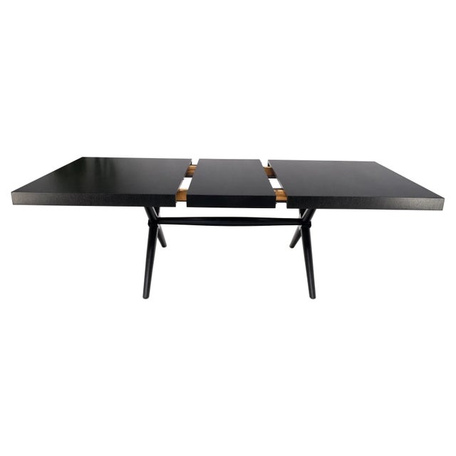 Black Lacquer One Leaf X Base Gibbings Trestle Dining Table by Widdicomb For Sale - Image 13 of 13