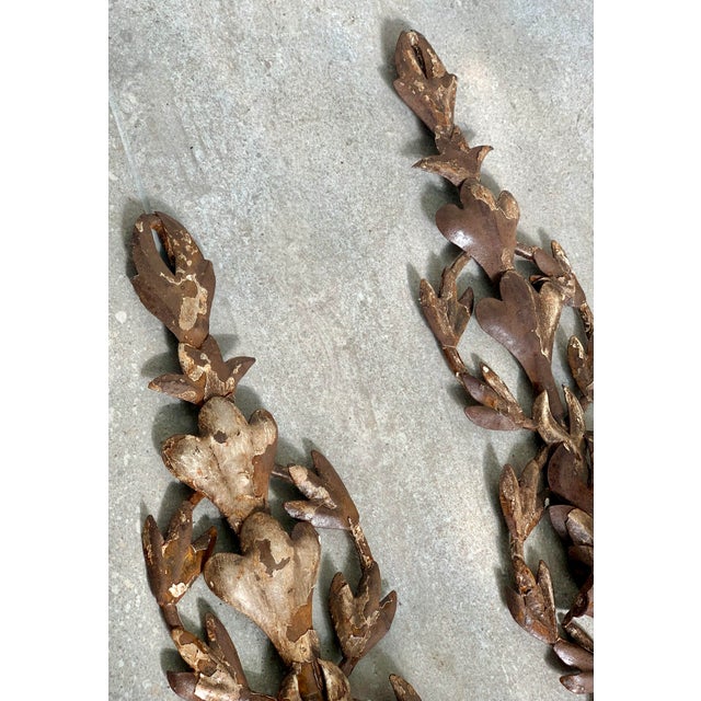 Brown Late 20th Century Vintage French Provincial Iron Botanical Candle Sconces Light With Chippy Paint Finish- A Pair For Sale - Image 8 of 12