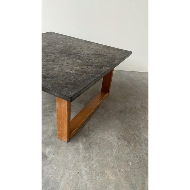 Vintage Belgian Slate and Oak Coffee Table, 1970s For Sale - Image 10 of 11
