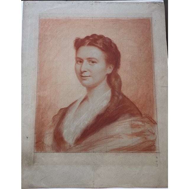 Beautiful 19th C. Antique Original Sanguine Portrait of a Young Woman Capture the timeless elegance of the 19th century...