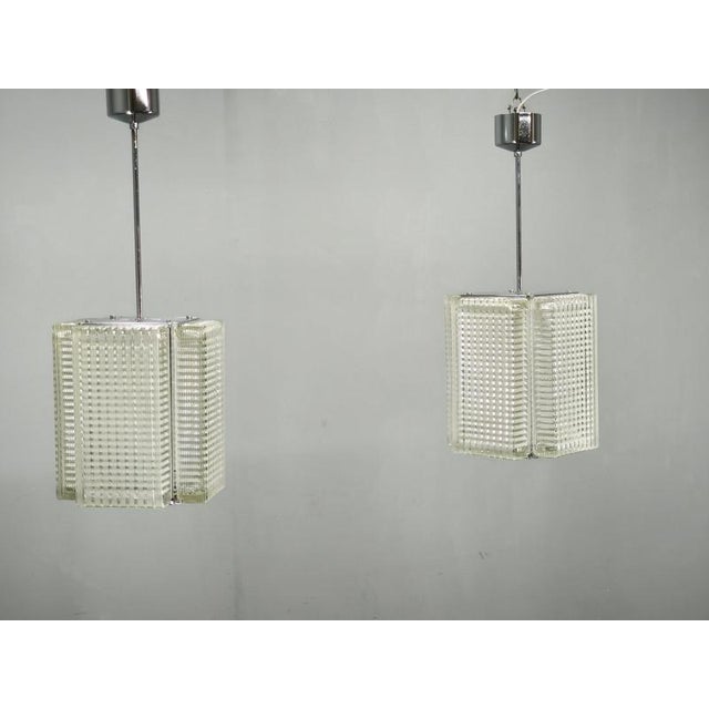 Vintage Pendant Lights in Chrome and Textured Glass from Napako, 1970s, Set of 2 For Sale - Image 13 of 15