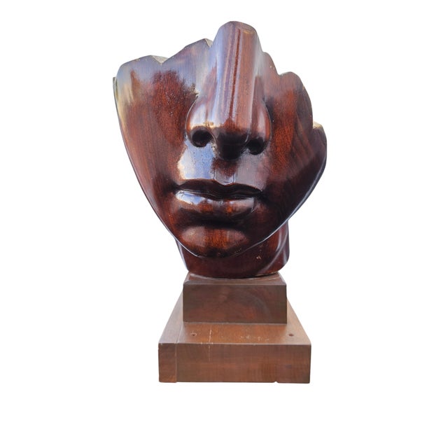 Stunning Large Neoclassical Carved Wood Head Signed Macias Mexican Artist sold as found with some minor gold loss to top...