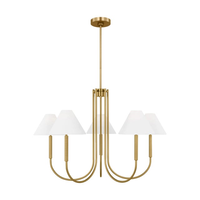 2020s Visual Comfort Studio Porteau 6-Light Large Chandelier in Satin Brass For Sale - Image 5 of 5