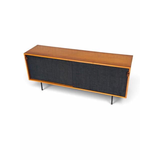 Wood 1950s Early Florence Knoll Model 116 Maple Credenza - Black Grasscloth Sliding Doors For Sale - Image 7 of 11