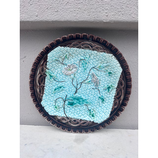 Rustic German Majolica Morning Glory Plate Circa 1900 For Sale - Image 3 of 4