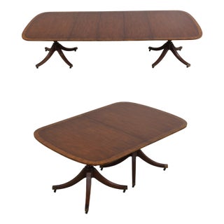 Baker Mahogany Inlaid Double Pedestal Dining Table For Sale