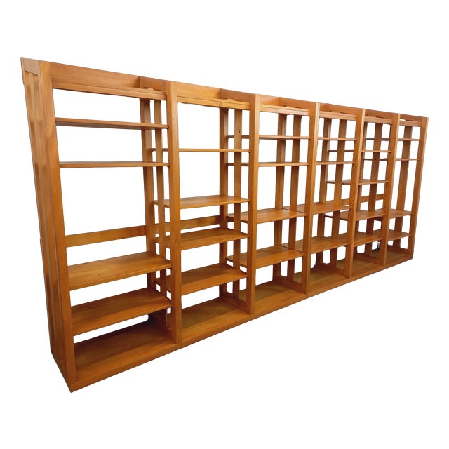 Large Modular Bookcase with Pine Shelves, 1970s, Set of 6 For Sale