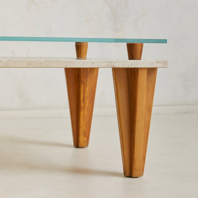 Italian Travertine Coffee Table with Painted Motifs + Glass Top, 1970s For Sale In Chicago - Image 6 of 7