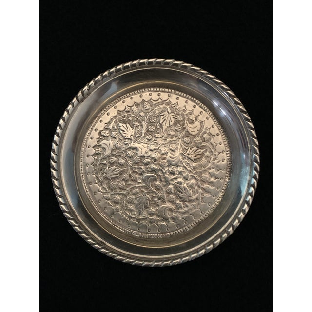 Vintage Nickel German Silver Drinking Coasters Ornate Repousse Flowered - Set of 4 For Sale - Image 9 of 13