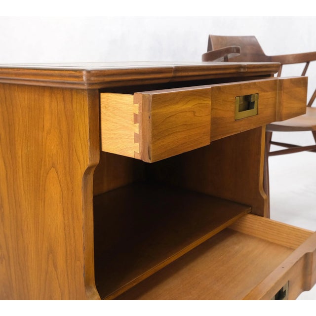 Brown Widdicomb Campaign Style Solid Cherry Brass Pulls Night Stands Tables - A Pair For Sale - Image 8 of 12