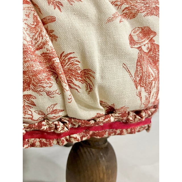 Vintage French Provincial Style Red Toile Foot Stool in the Style of Mackenzie Childs For Sale - Image 11 of 13