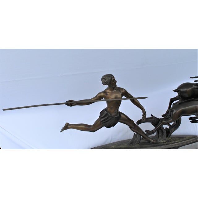Metal 1990s Art Deco Bronze (Amazon Hunter) Large Black Marble After Ketley heavy For Sale - Image 7 of 18