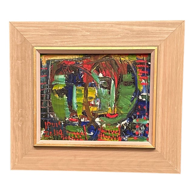 Louis Zelig, Faces, 1950s, Oil Painting on Panel, Framed For Sale