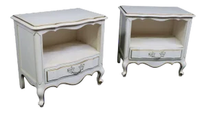 Drexel French Provincial White & Gilt Nightstands - a Pair