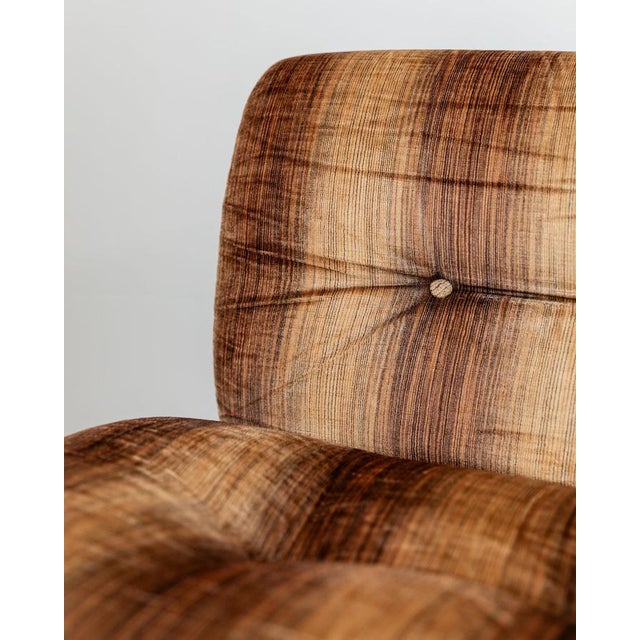 Vintage Space Age Armchair in Striped Velvet Brown by Europoltrona, Italy, 1970s For Sale - Image 5 of 15