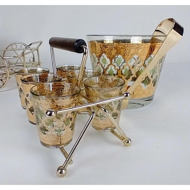 Culver Ltd. 1960s Culver "Valencia" Highball Glasses in Caddy With Ice Bucket and 6 Piece Shot Glass With Caddy- 16 Pieces Total For Sale - Image 4 of 12